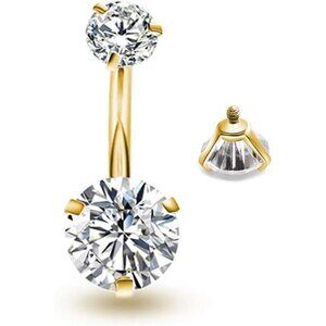 Gnoliew Belly Button Rings Round Cubic Zirconia Navel Barbell Stud Body Piercing